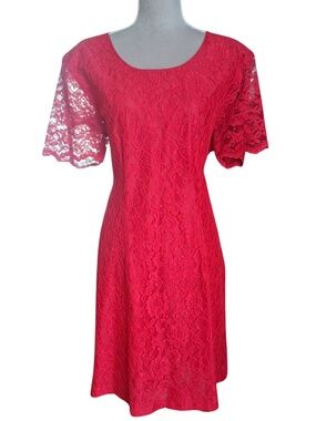 California Gold Rush Red Lace Dress M Short Sleeve Cocktail Party Wedding